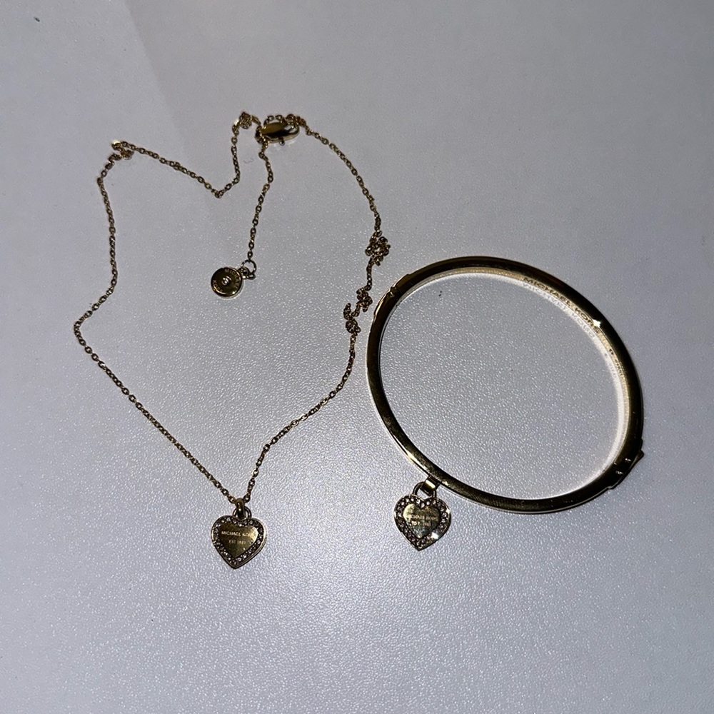 Michael Kors Gold Heart Bracelet and Necklace